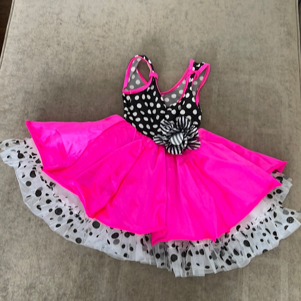 WEISSMAN child dance costume. Leotard with attached tulle skirt. Size Child XS